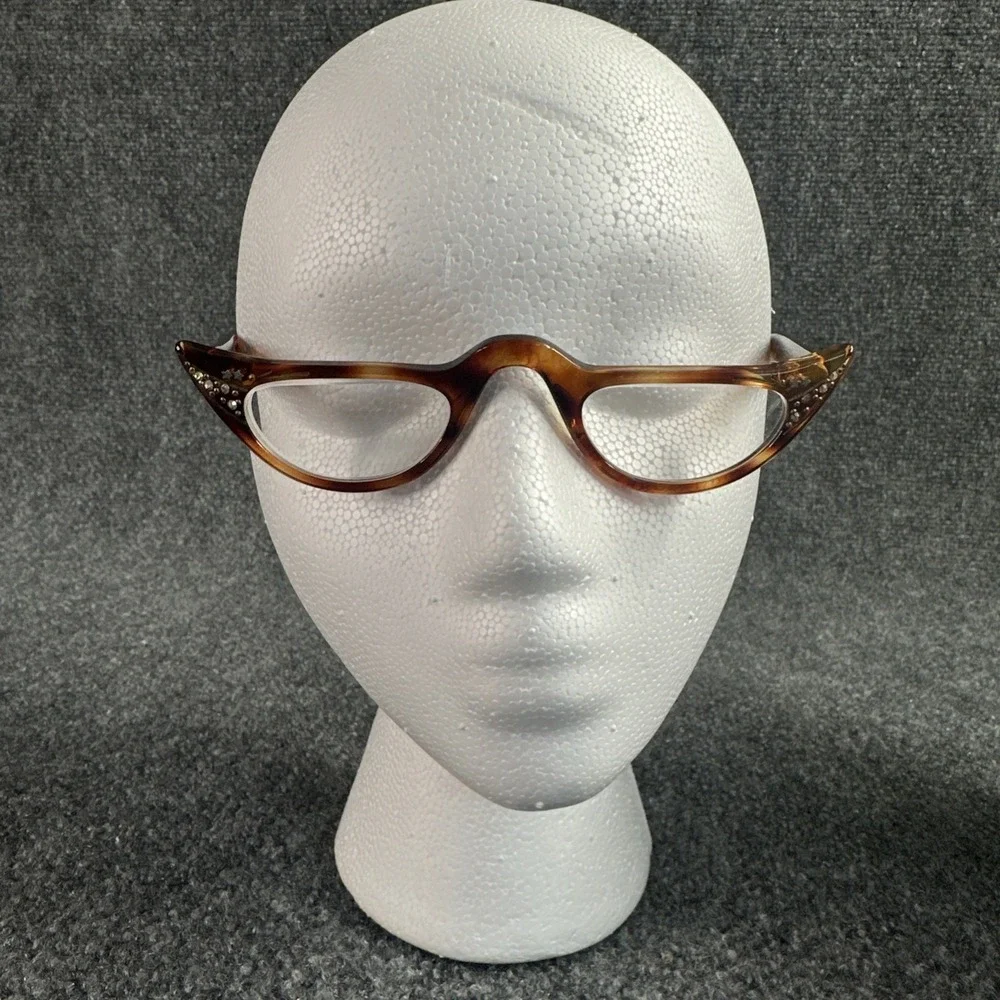 Vintage 50's Agnes Cat Eye Glasses-Tortoise Shell-Rinestones-Stars-MCM-Whimsical